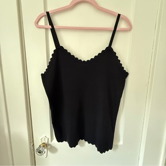 Perch Tops - Perch by Blu Pepper Black Scalloped Knit Tank Top Size 2X